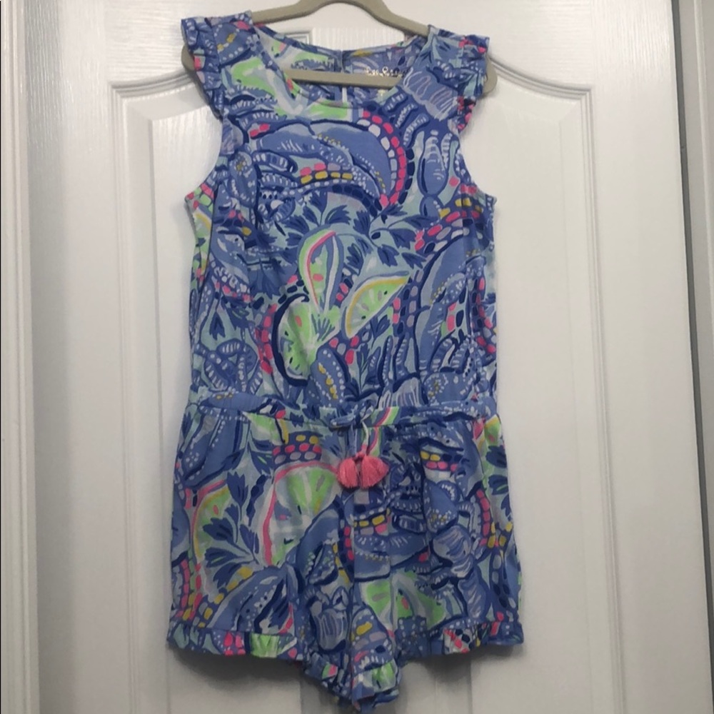 Lilly Pulitzer Girls' Azel Ruffle Romper Blue